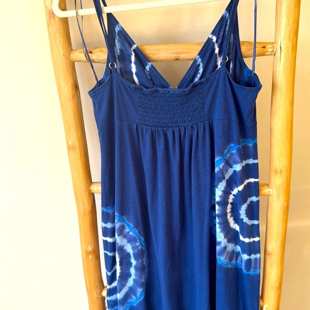 Michael Kors Blue Tie-Dye Midi Dress Sleeveless Sundress Tiered